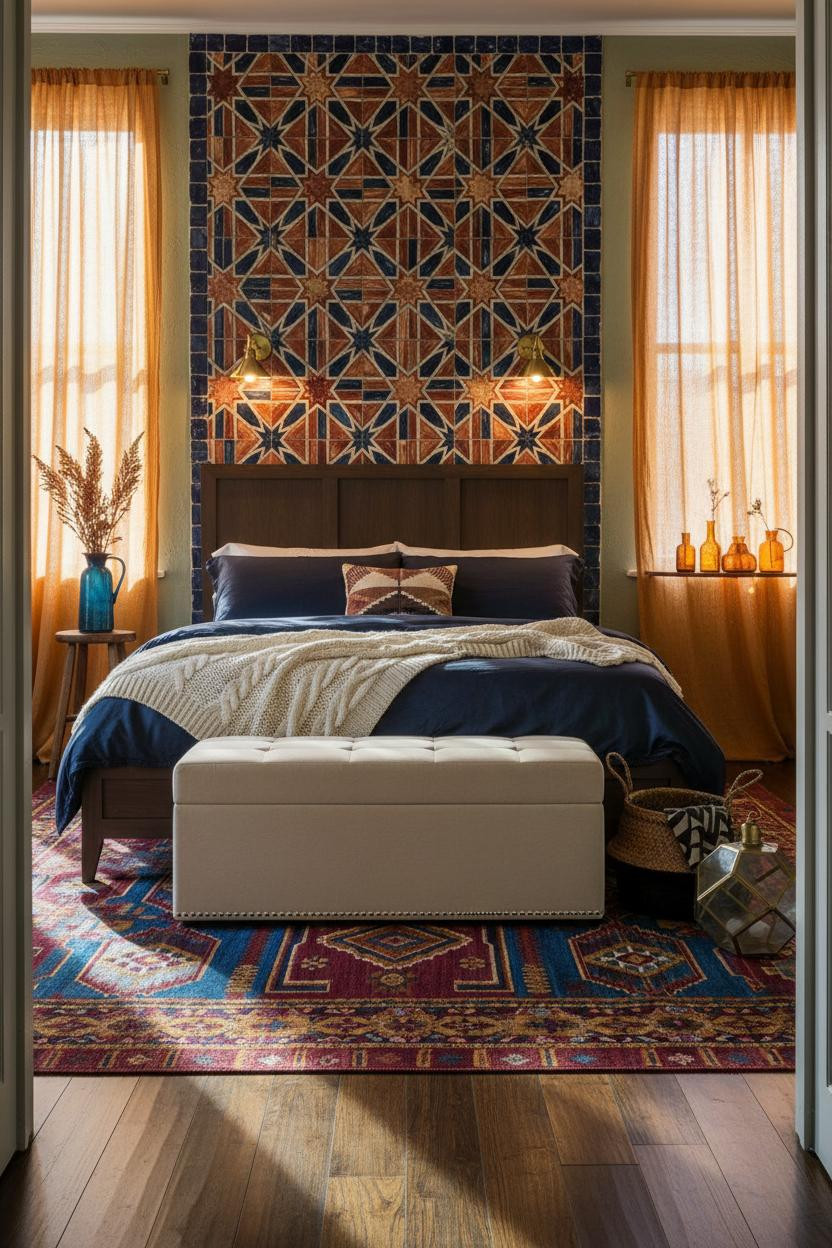 Colorful Maximalist Bedroom Zellige Tiles