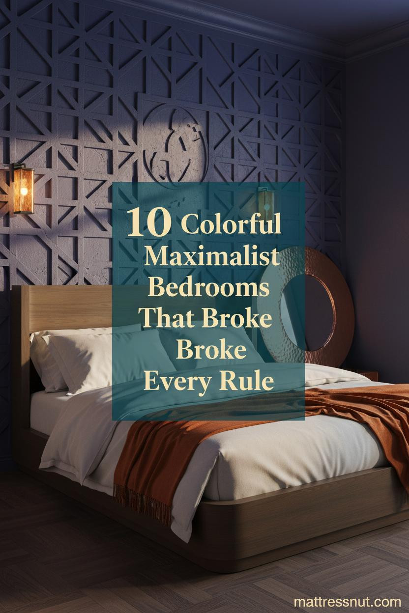 Maximalist bedroom with cobalt violet carved plaster wall, walnut floors, cream bedding, burnt-orange mohair throw, and hammered copper mirror