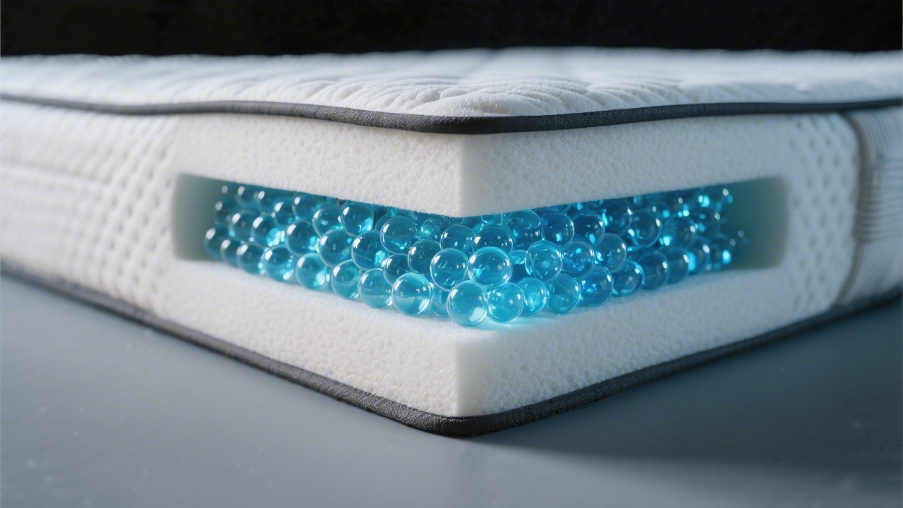 Cross-section showing gel beads inside a cooling gel mattress layer