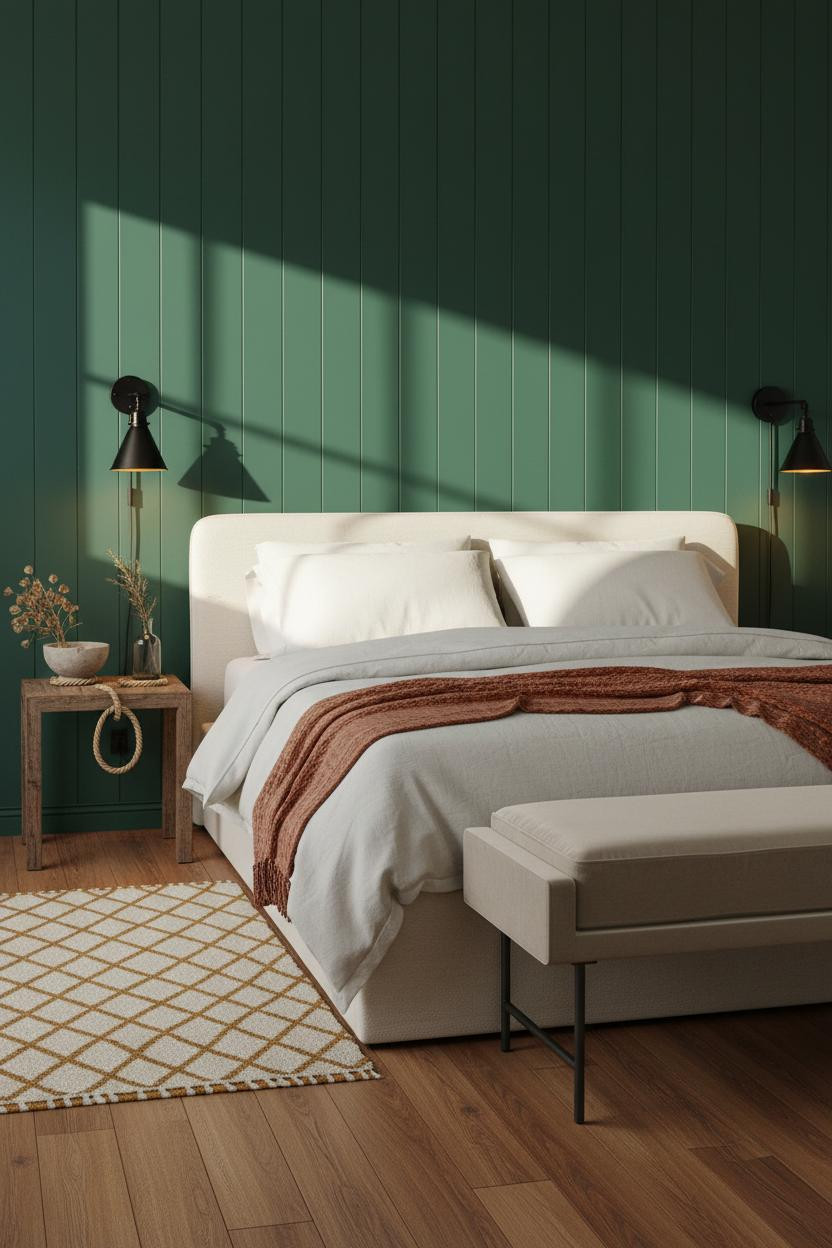 Cottage Bedroom Forest Green Shiplap Window