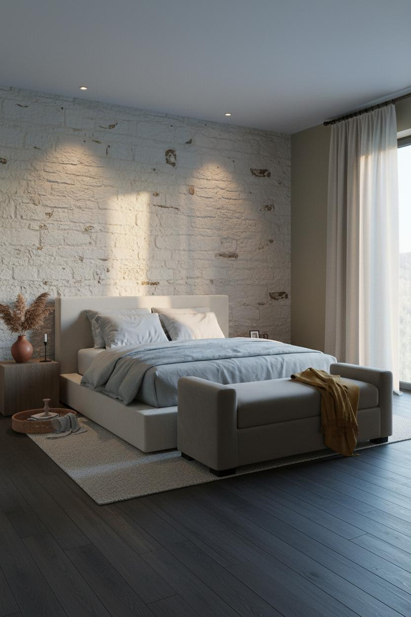 Cottage Bedroom Stone Wall Modern