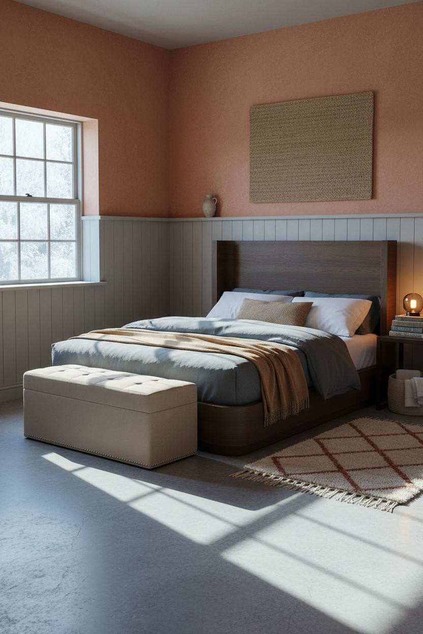 Cottage Bedroom Wainscoting Terracotta Plaster