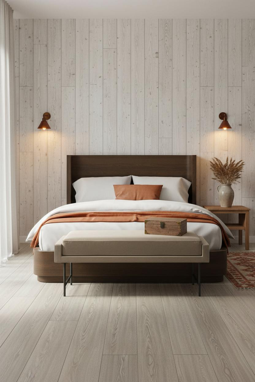 Cottage Bedroom Whitewashed Paneling Vintage