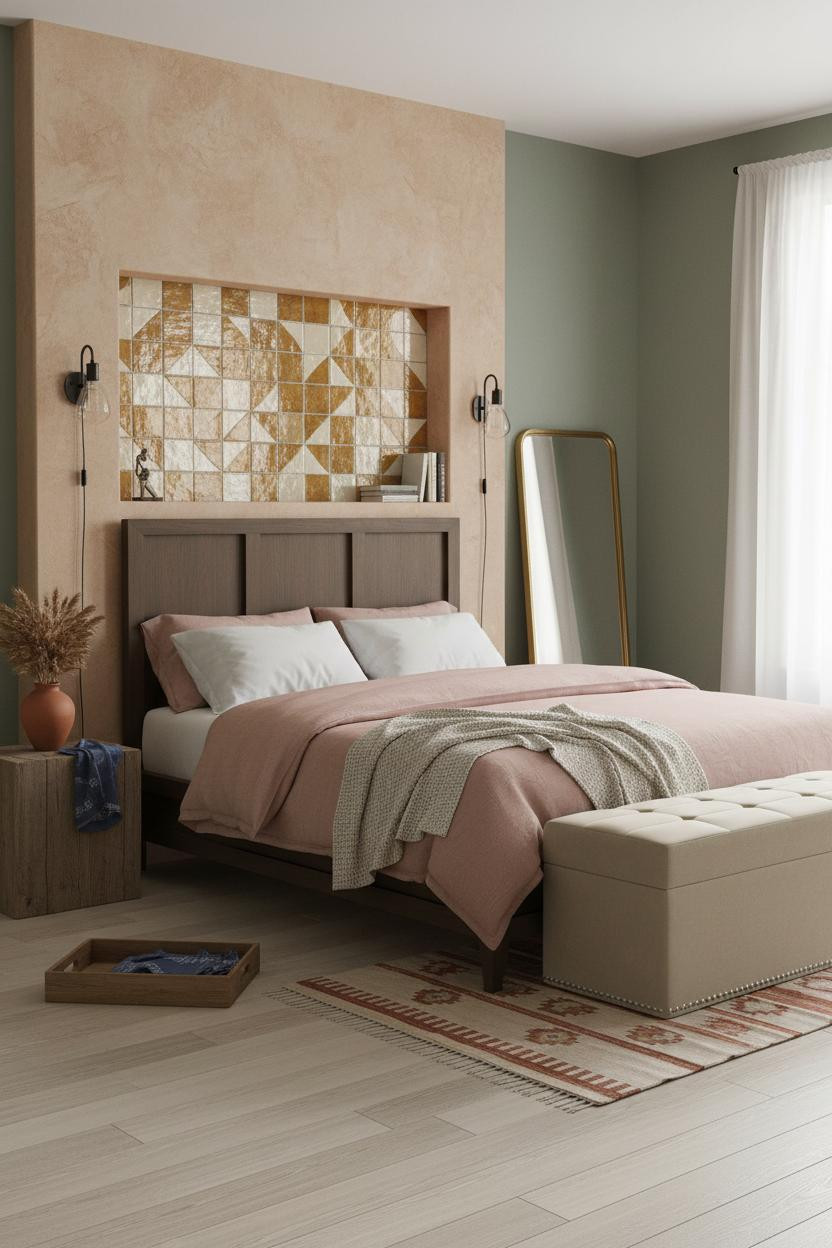 Cozy Boho Bedroom Earthy Accent Wall Design