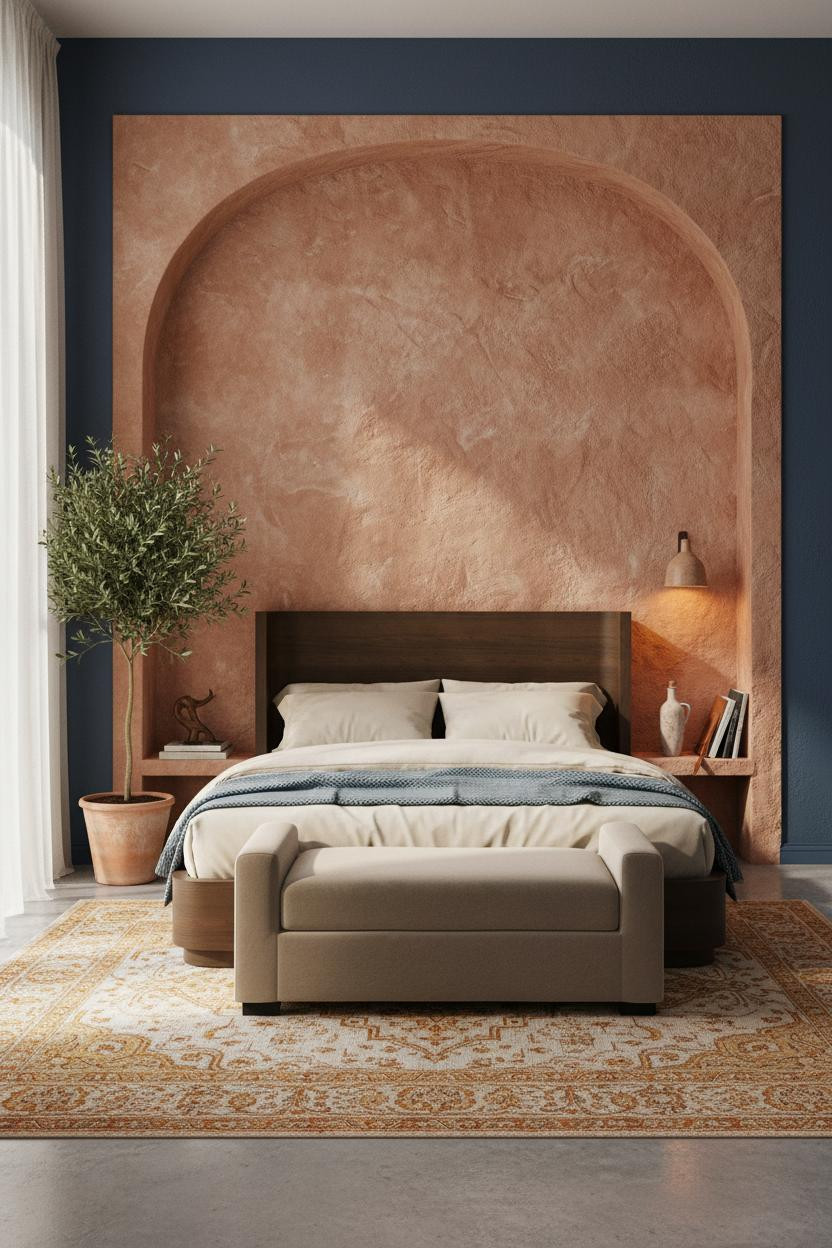 Cozy Boho Bedroom Earthy Accent Wall Tuscan