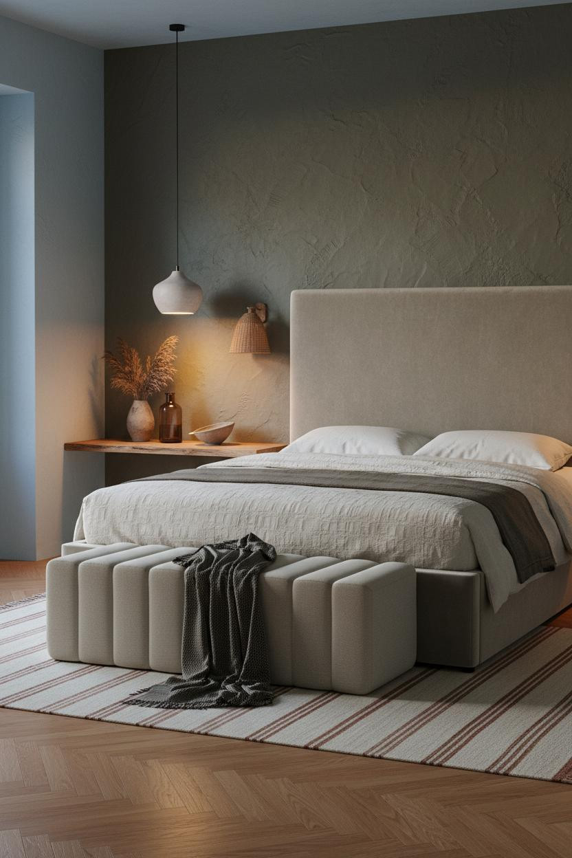 Cozy Boho Bedroom Earthy Plaster Accent Wall