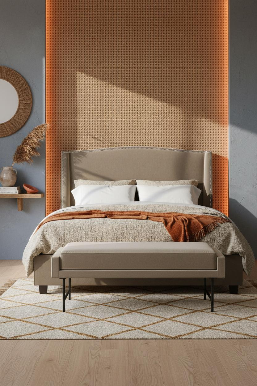 Cozy Boho Bedroom Rattan Accent Wall