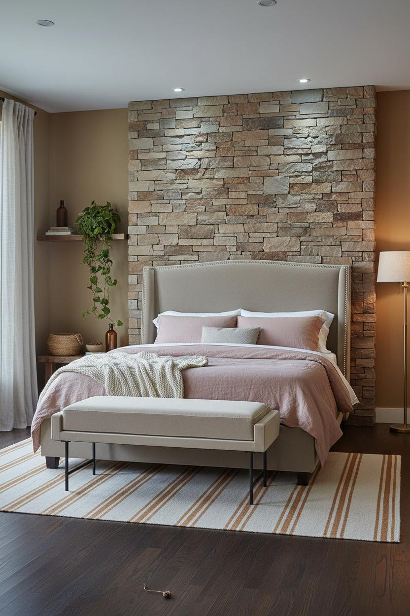 Cozy Boho Bedroom Stone Accent Wall