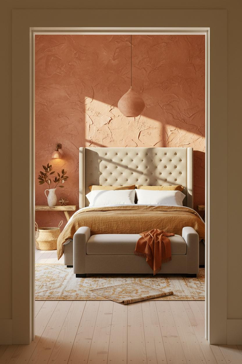 Cozy Boho Bedroom Terracotta Accent Wall