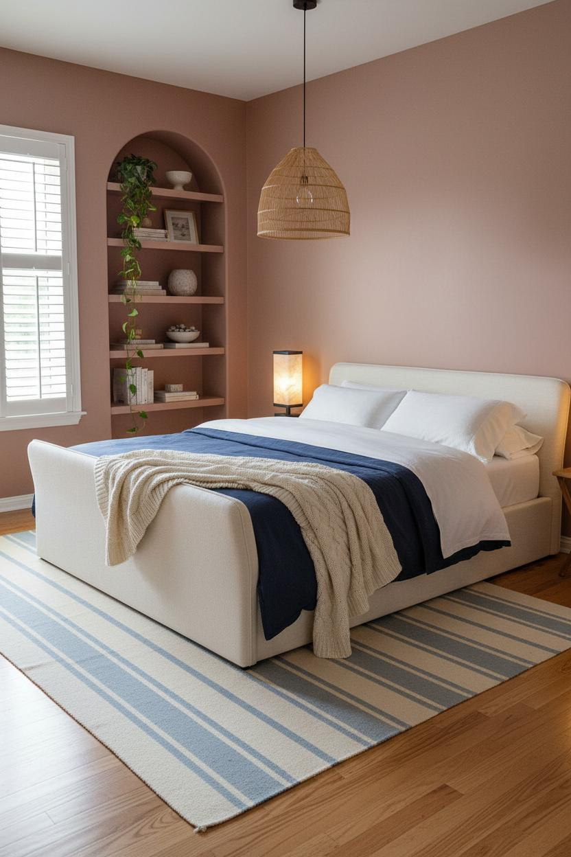 Cozy Coastal Bedroom Arched Shelving
