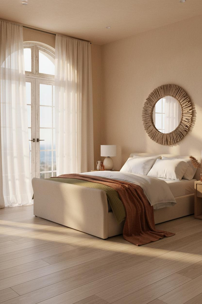 Cozy Coastal Bedroom Arched Window