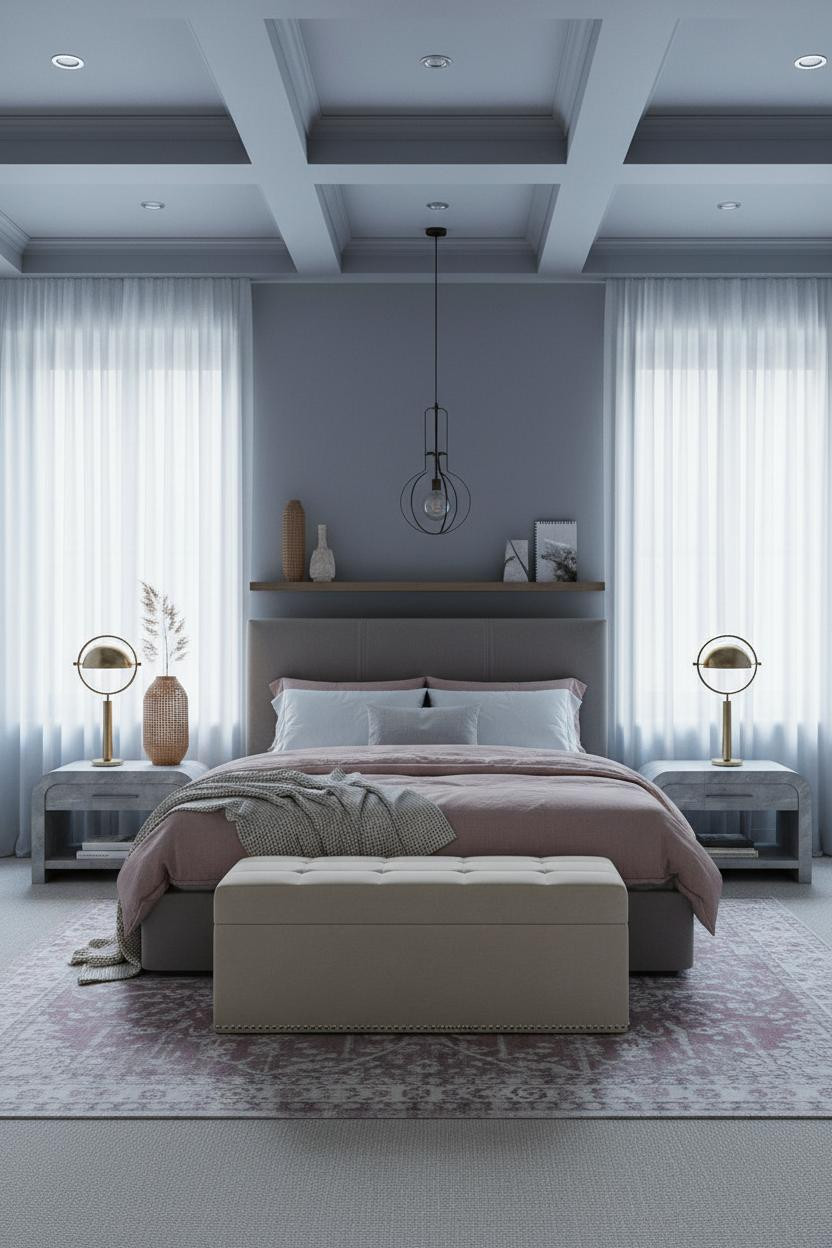 Cozy Elegant Bedroom Coffered Ceiling Romantic