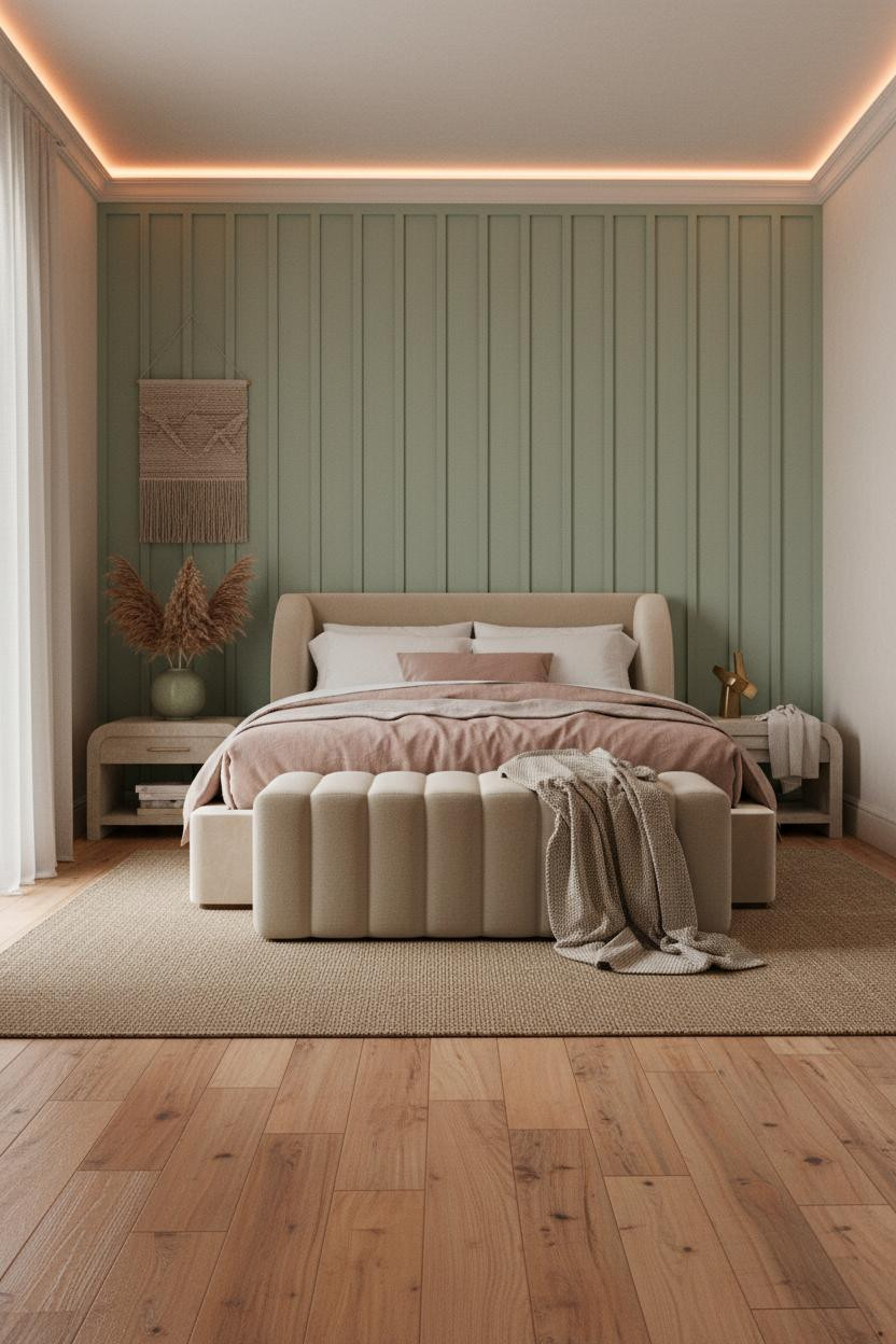 Cozy Elegant Bedroom Sage Shiplap Wood