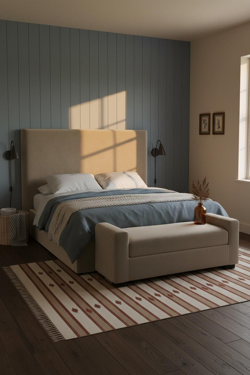 Cozy Guest Bedroom Farmhouse Blue Batten