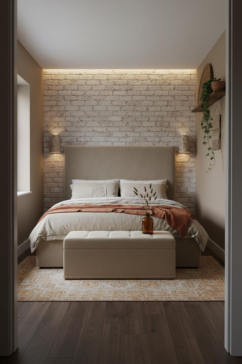 Cozy Guest Bedroom Farmhouse Brick