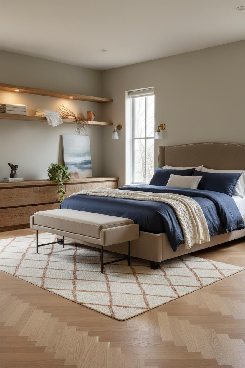 Cozy Guest Bedroom Farmhouse Shelving