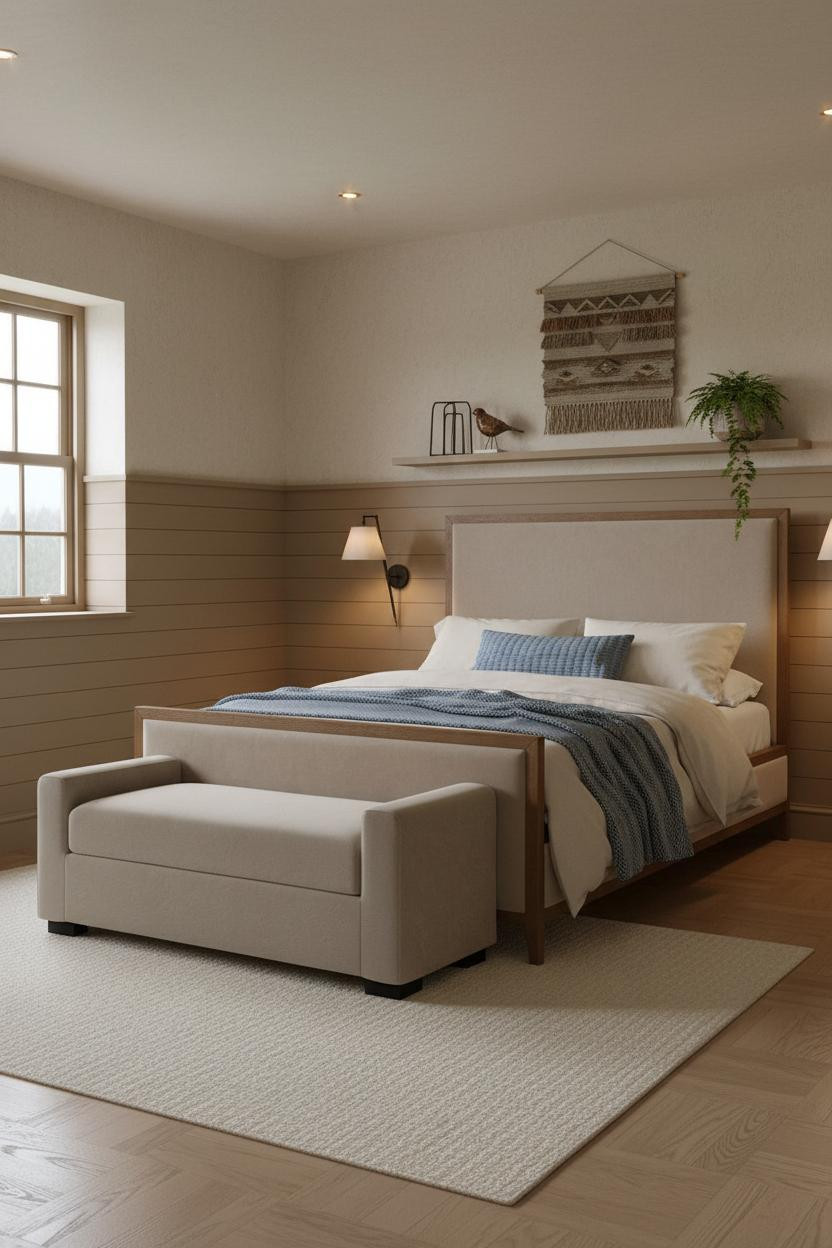 Cozy Guest Bedroom Farmhouse Wainscoting