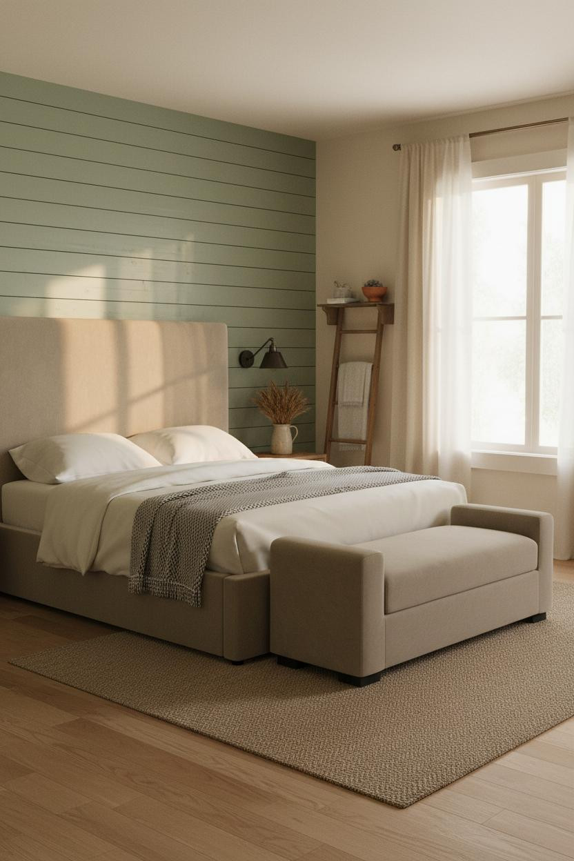 Cozy Guest Bedroom Sage Shiplap Farmhouse