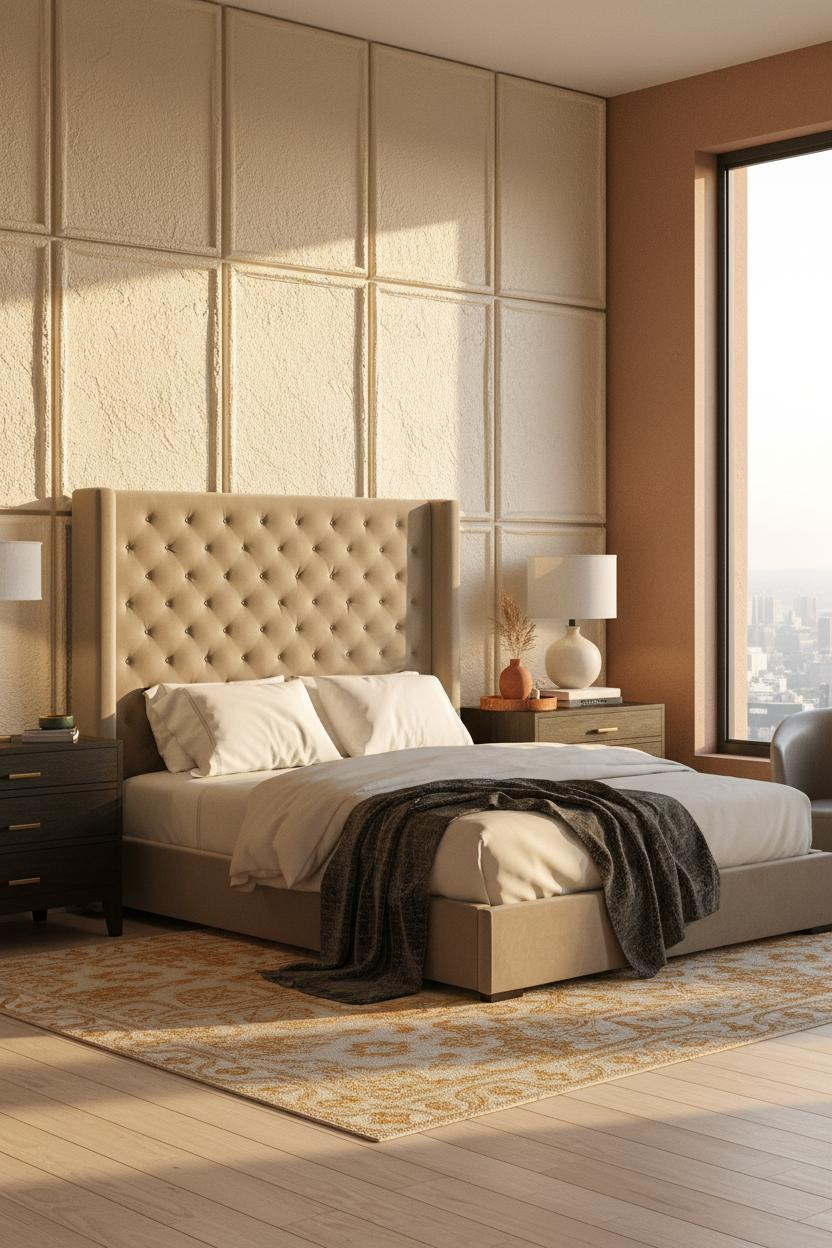 Cozy Luxury Bedroom Japandi Textured Plaster