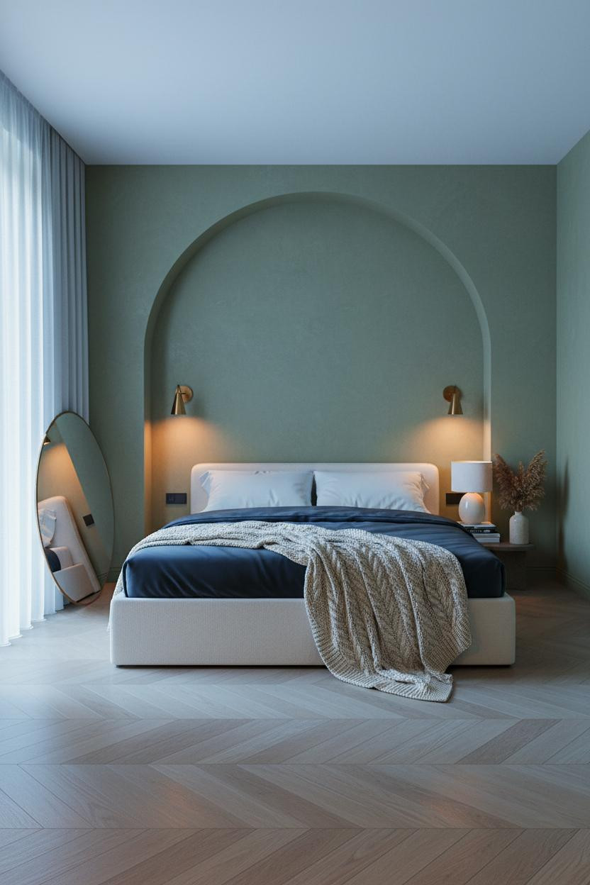 Cozy Luxury Bedroom Sage Green Brass Sconces