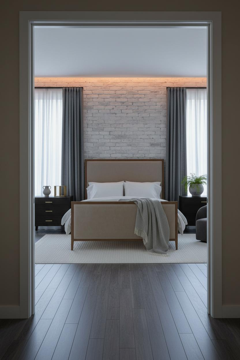 Cozy Luxury Bedroom Scandinavian Whitewashed Brick