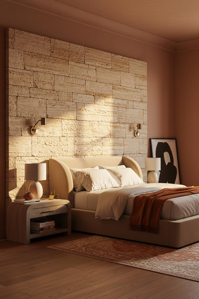 Cozy Luxury Bedroom Tuscan Stone Accent