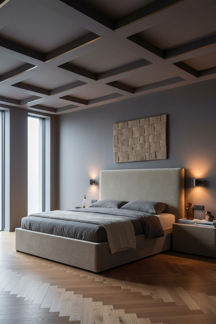 Cozy Luxury Master Bedroom Coffered Ceiling