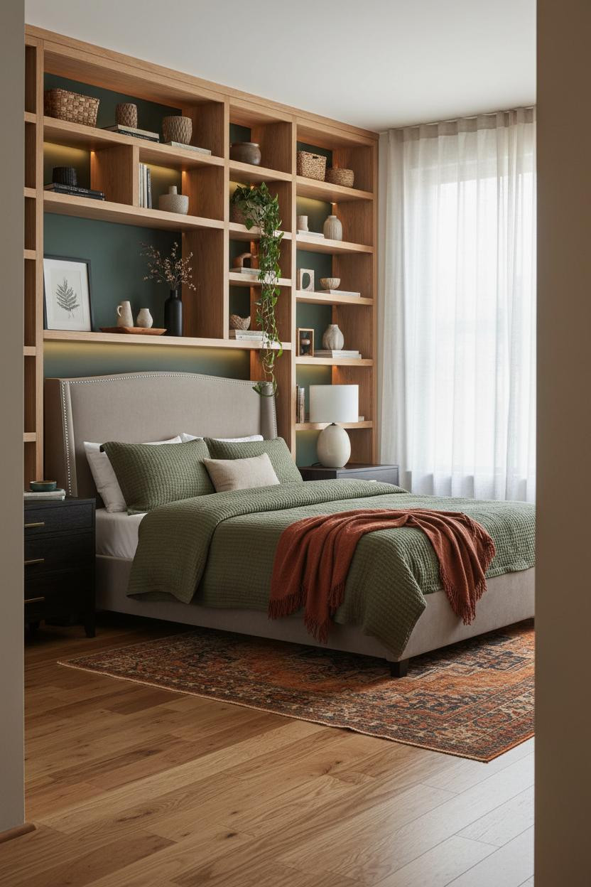 Cozy Studio Apartment Japandi Shelving