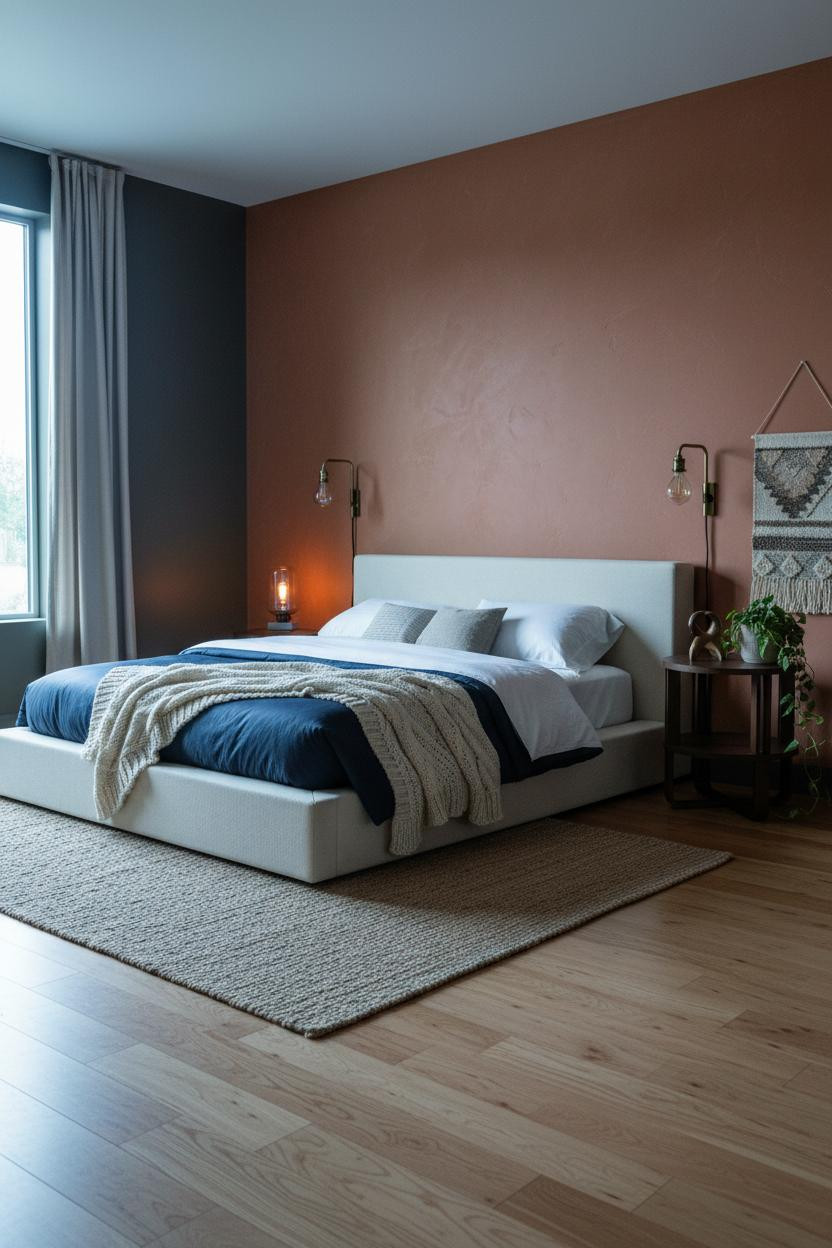 Cozy Studio Apartment Terracotta Accent Wall