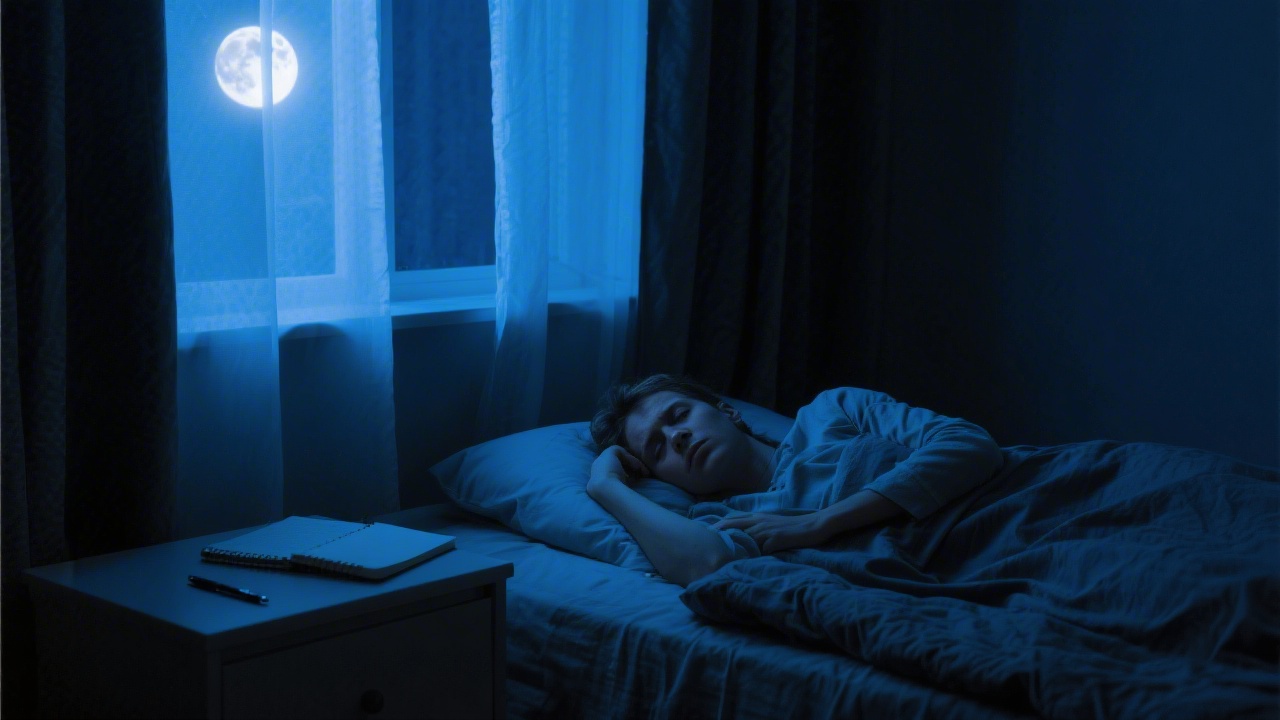 Creative professional experiencing insomnia — lying awake with active mind at night