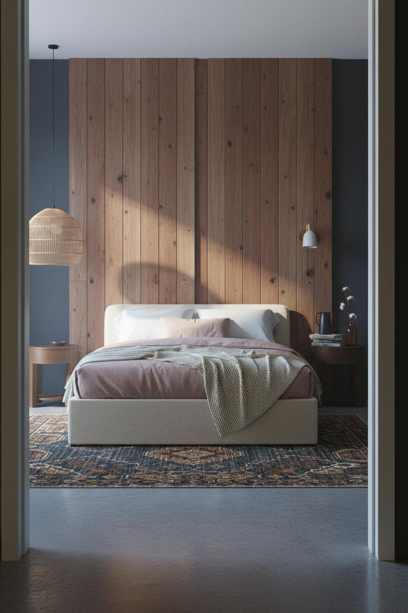 Dark Boho Bedroom Cedar Wall Moody