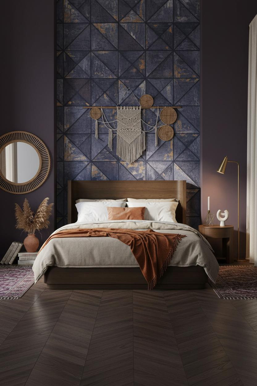Dark Boho Bedroom Moody Indigo Brass