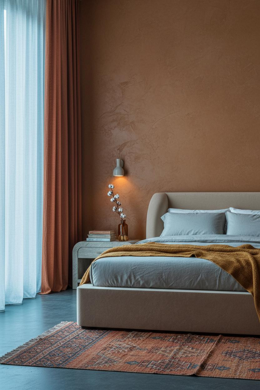 Dark Boho Bedroom Ochre Plaster Moroccan