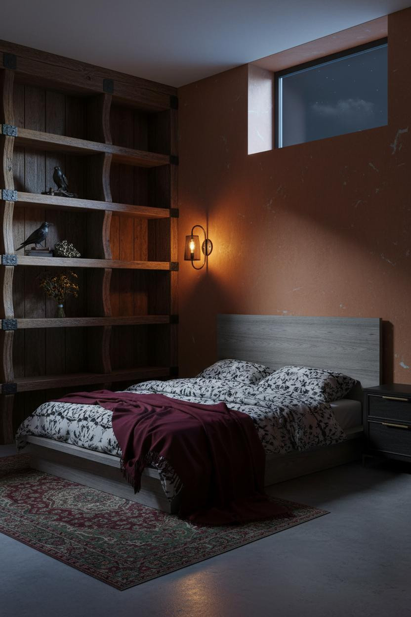 Dark Cottagecore Bedroom Forest Shelving