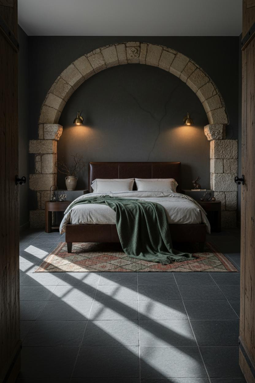 Dark Cottagecore Bedroom Stone Alcove