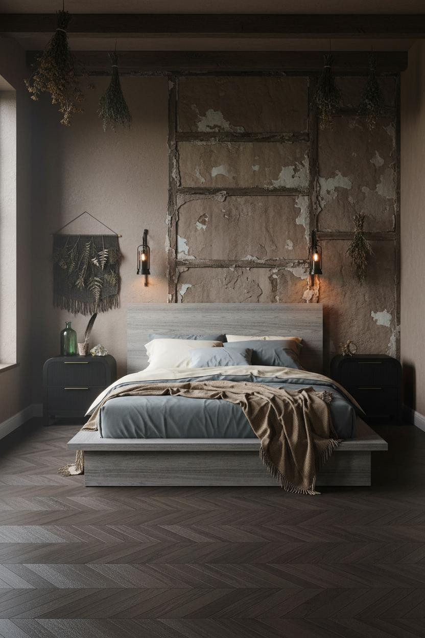 Dark Cottagecore Bedroom Textured Plaster Forest Gothic