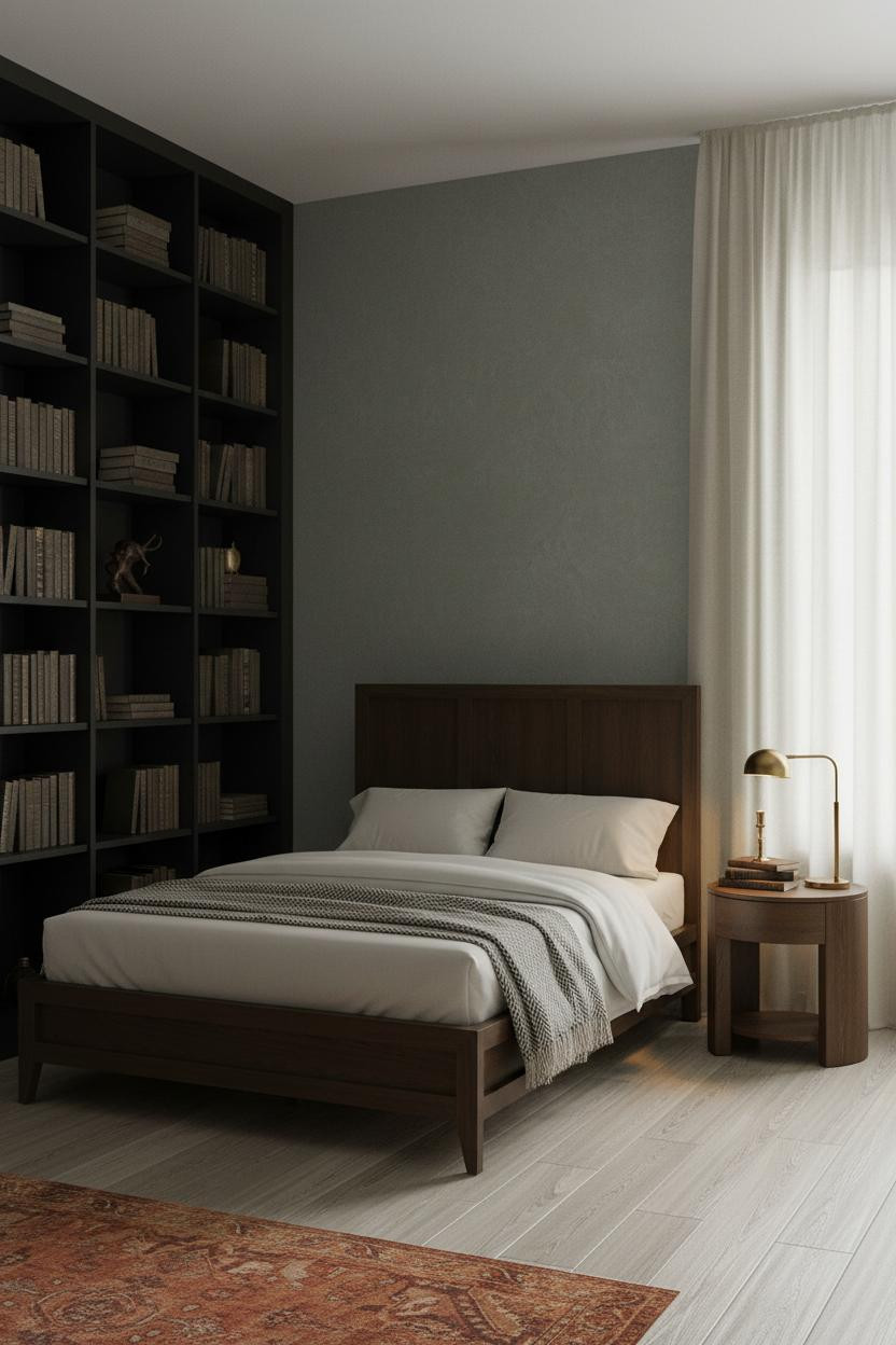 Dark Green Moody Bedroom Bookshelf