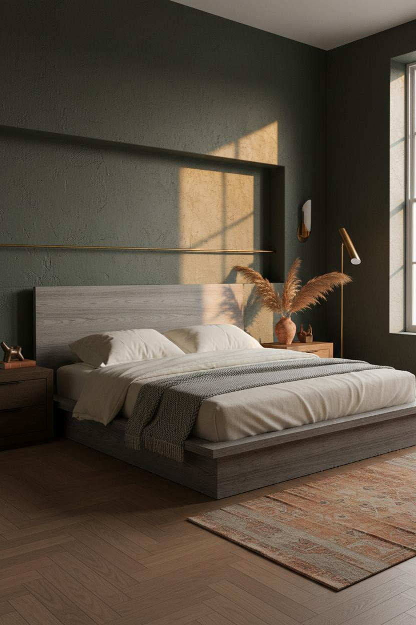 Dark Green Moody Bedroom Botanical Brass