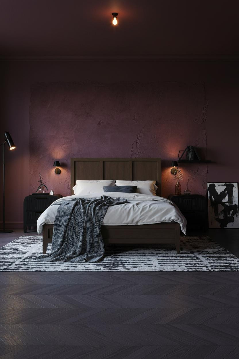Dark Grunge Bedroom Burgundy Textured Wall