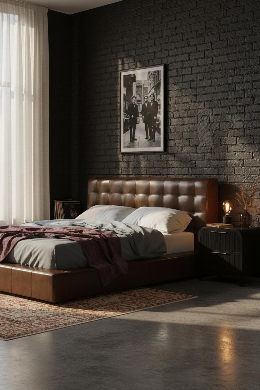 Dark Grunge Bedroom Exposed Brick Aesthetic