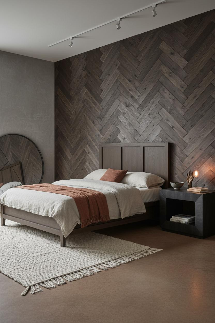 Dark Grunge Bedroom Herringbone Wall