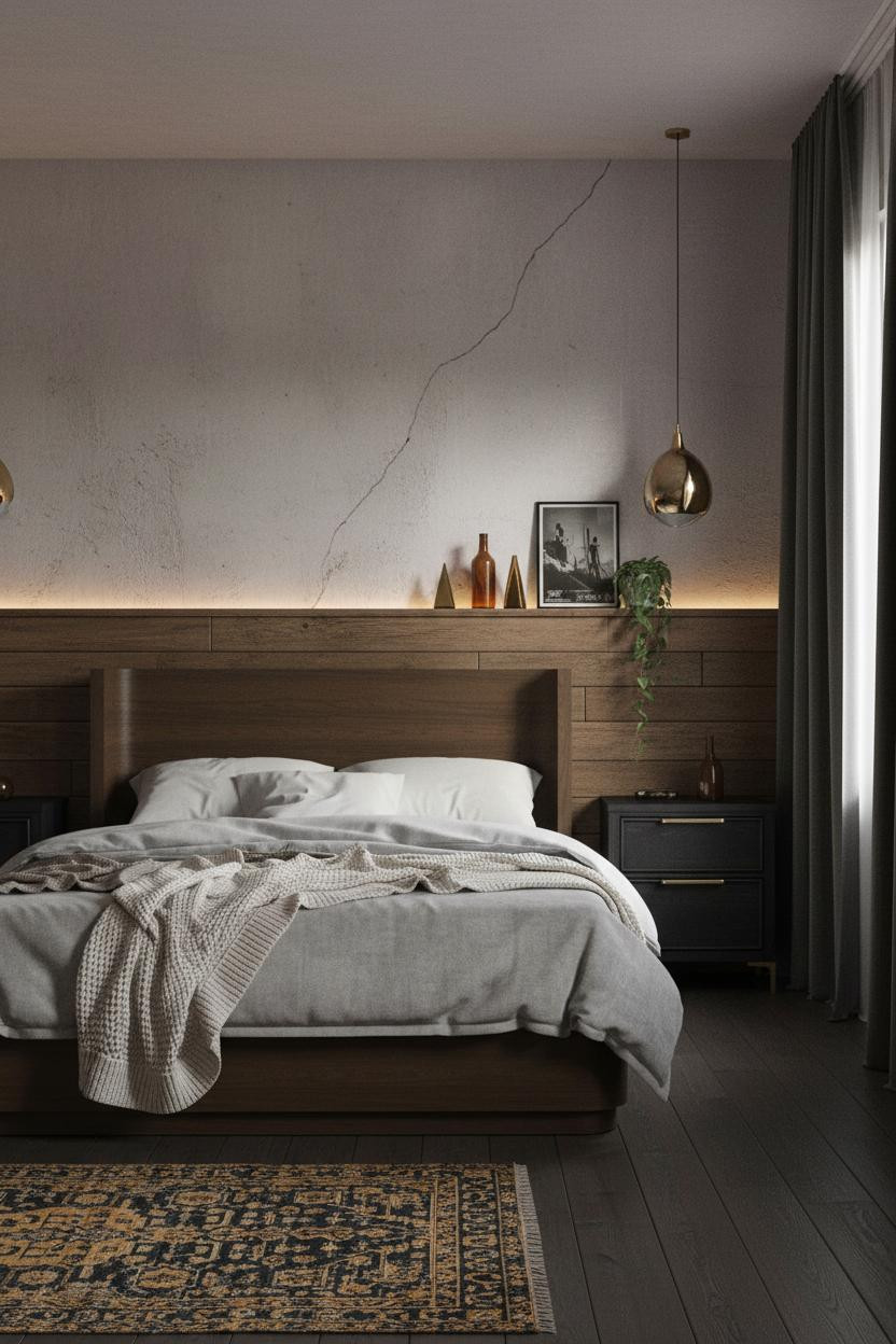 Dark Grunge Bedroom Plum Walls Timber