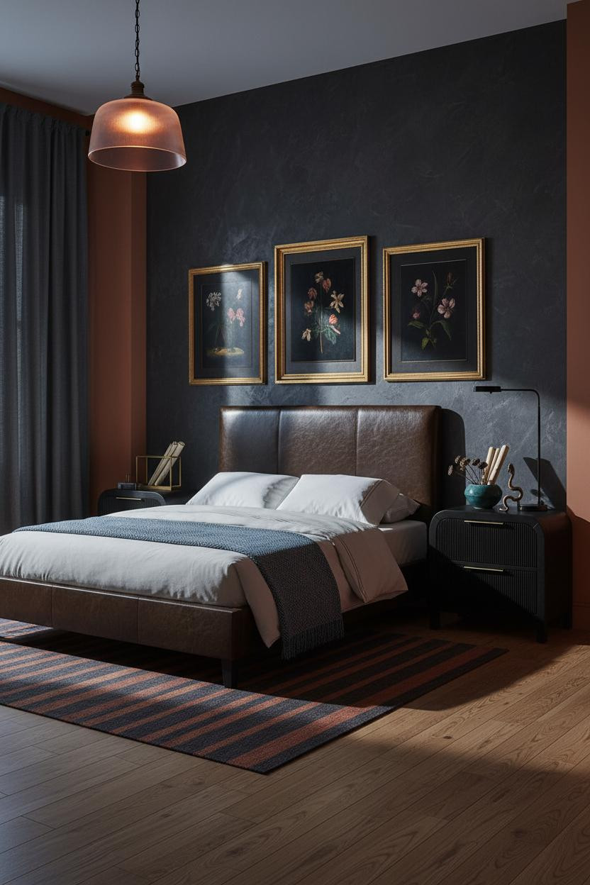 Dark Maximalist Bedroom Gallery Wall Botanical