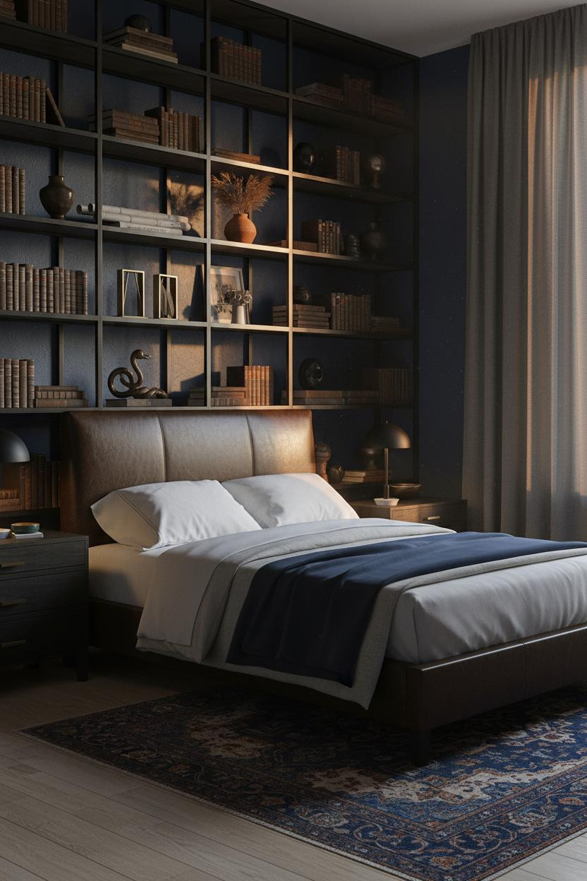 Dark Maximalist Bedroom Moody Decor Industrial Shelving