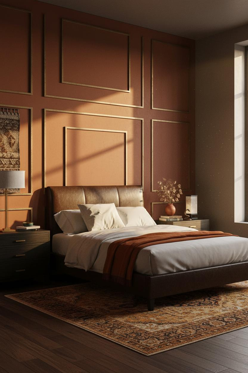 Dark Maximalist Bedroom Rust Paneling Eclectic