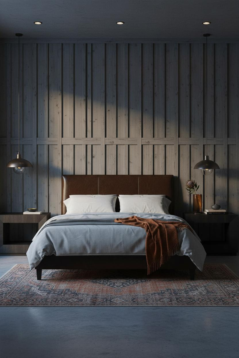 Dark Moody Bedroom Board and Batten Accent Wall