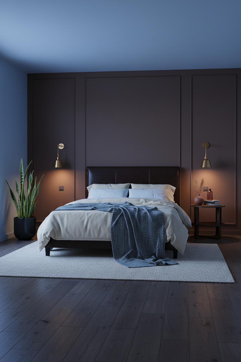 Dark Moody Bedroom Burgundy Wainscoting