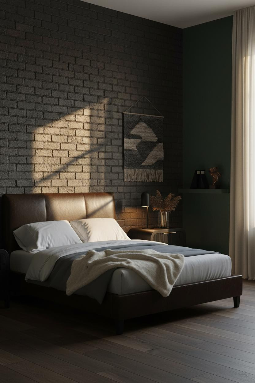 Dark Moody Bedroom Exposed Brick Feminine