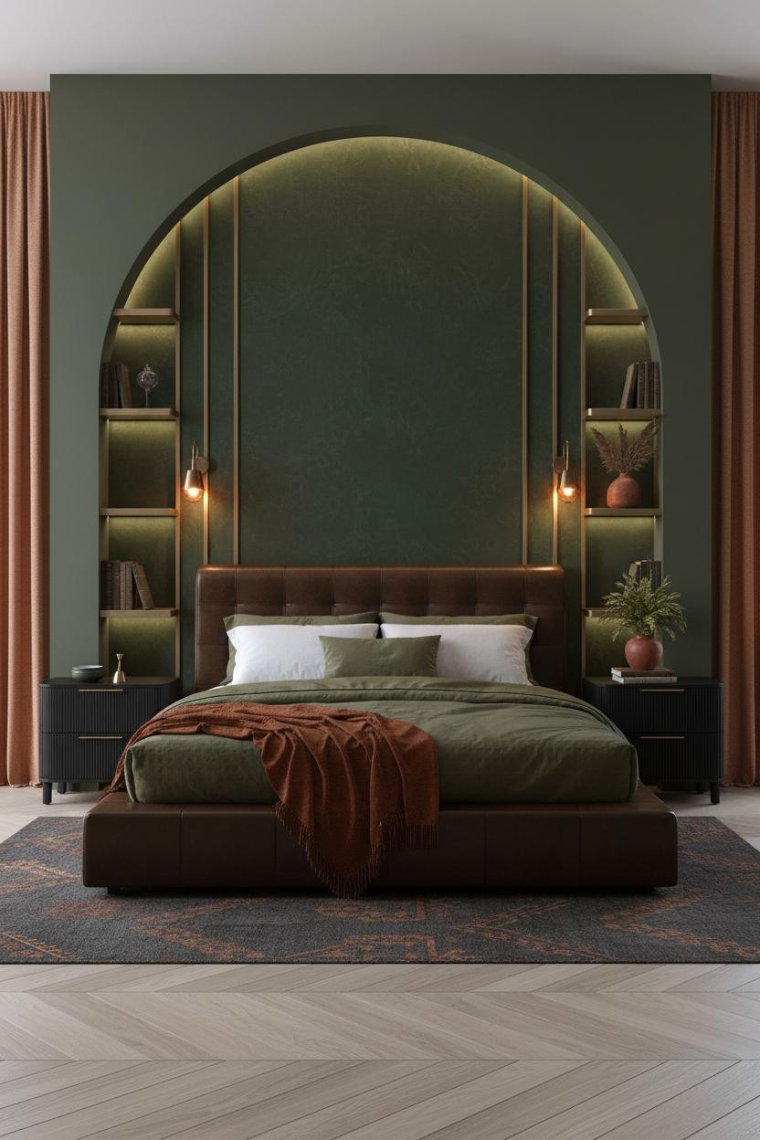Dark Moody Bedroom Forest Green Brass Design