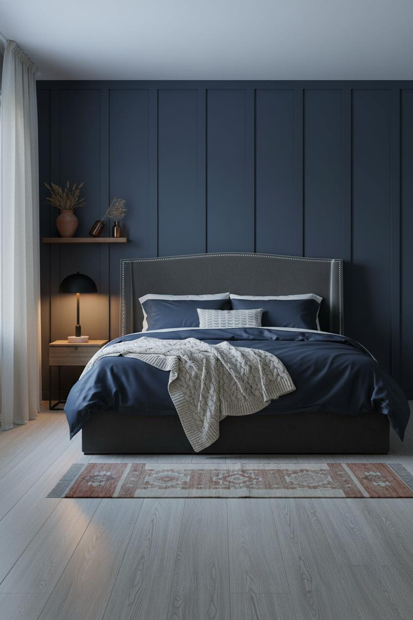 Dark Moody Bedroom Slate Accent Wall